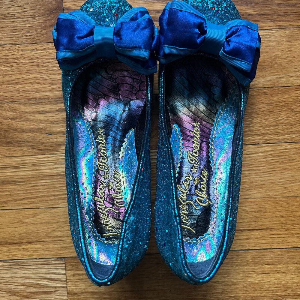 Irregular Choice Iconic Ban Joe Heel, Size 38 (Size 7), Bright Blue Glitter, Bow